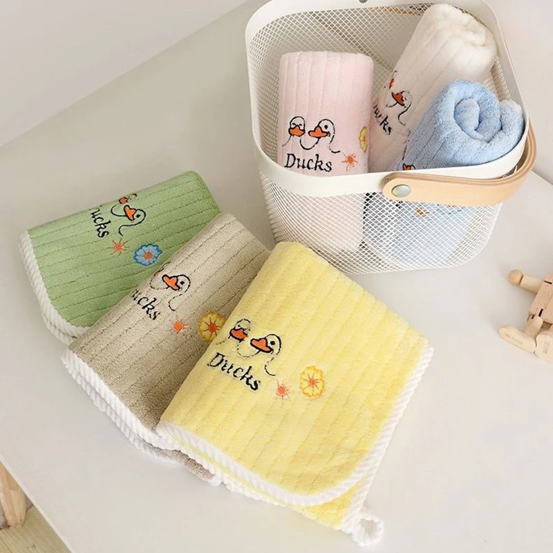 New Children Face Towel Safe Soft Water Absorbent Coral Velvet Skin-friendly Household Hanging Towels Baby Cartoon Handkerchief