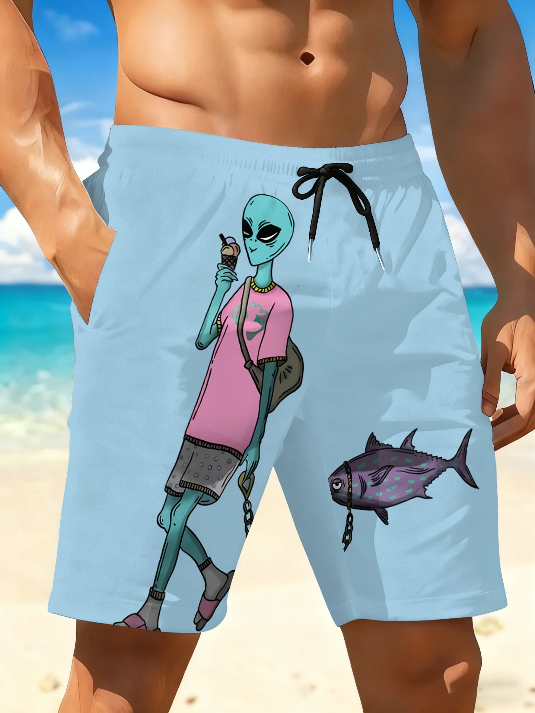 Men'S Quick-Drying Swimming Trunks, Featuring a Vibrant Red And Black Geometric Print Design, Casual, Suitable for Beach