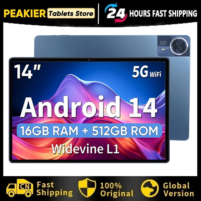 Large Screen 14.1 Inch Tablet Pc Android 14 tablet 16+512GB Phone Call Bluetooth 5G WiFi Pad For Educational/Sheet music/Kitchen