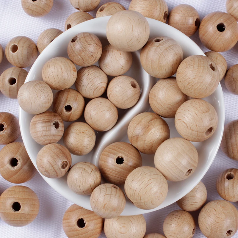 8-30mm 30/50Pcs Food Grade Beech Wood Beads Baby Wooden Beads Teether For Nursing Bracelets Rodent Pacifier Clip Chain BPA Free