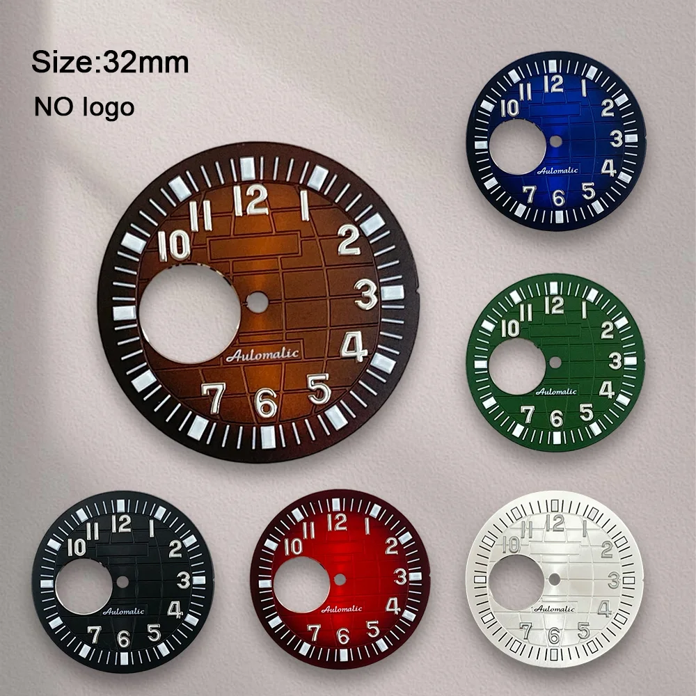 32mm No Logo Hollow Out Dial For NH38 Movement Green Luminous Watch Dials Hands Watch Modification Accessories