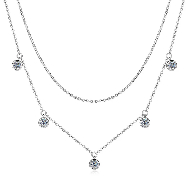 Butterflykiss Luxury 4mm Moissanite Double Necklace For Women Original Silver 925 Gold Color Choker Jewelry With GRA Certified