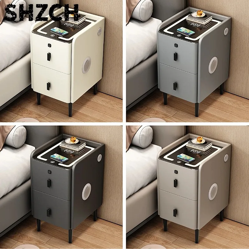Minimalist Solid Wood Nightstand with Charging Station Ultra Narrow Bedside Cabinet Organizer