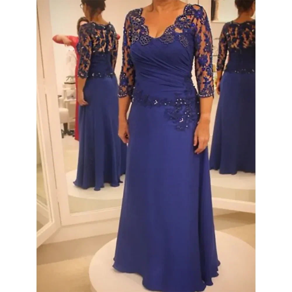 Customized Vintage Royal Blue Mother Of The Bride Dresses Lace Appliques Floor-Length Elegant Wedding Party Skirt For Women 2026