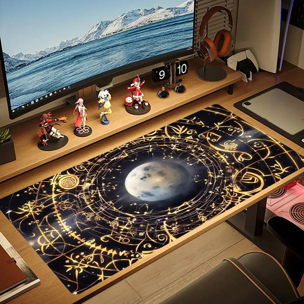 XXL Gaming Mouse Pad Zodiac Moon Phase Magic Circle Starry Deskmat Overlock Rubber Keyboard Mat PC Gamer Computer Accessories