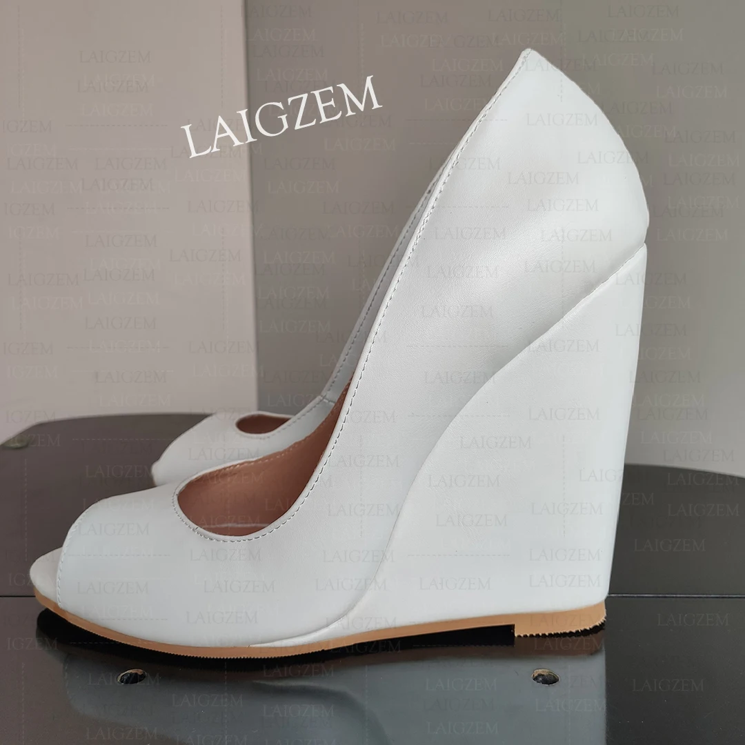 DOHBANER Women Pumps Peep Toe Wedges Super High Heels Sandals Slip On Height Increase Handmade Shoes Woman Big Size 39 41 45 52