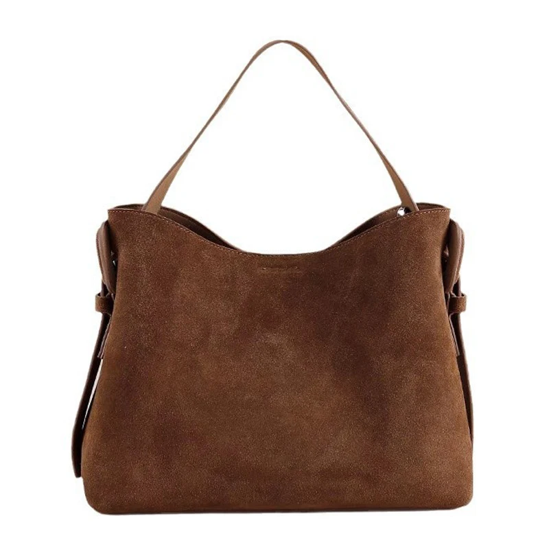 Vintage Suede Hobo Shoulder Crossbody Bag for Women Large Capacity Genuine Leather Tote Bag Casual Commuter Top-Handle Handbag