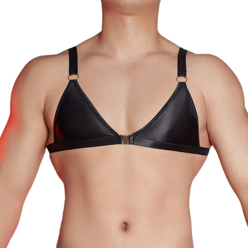 Men's Sissy Bra Tops Lingerie Underwear Glossy Triangle Bra Top Stretchy Unlined Crossdresser Bralettes Exotic Bra Nightwear
