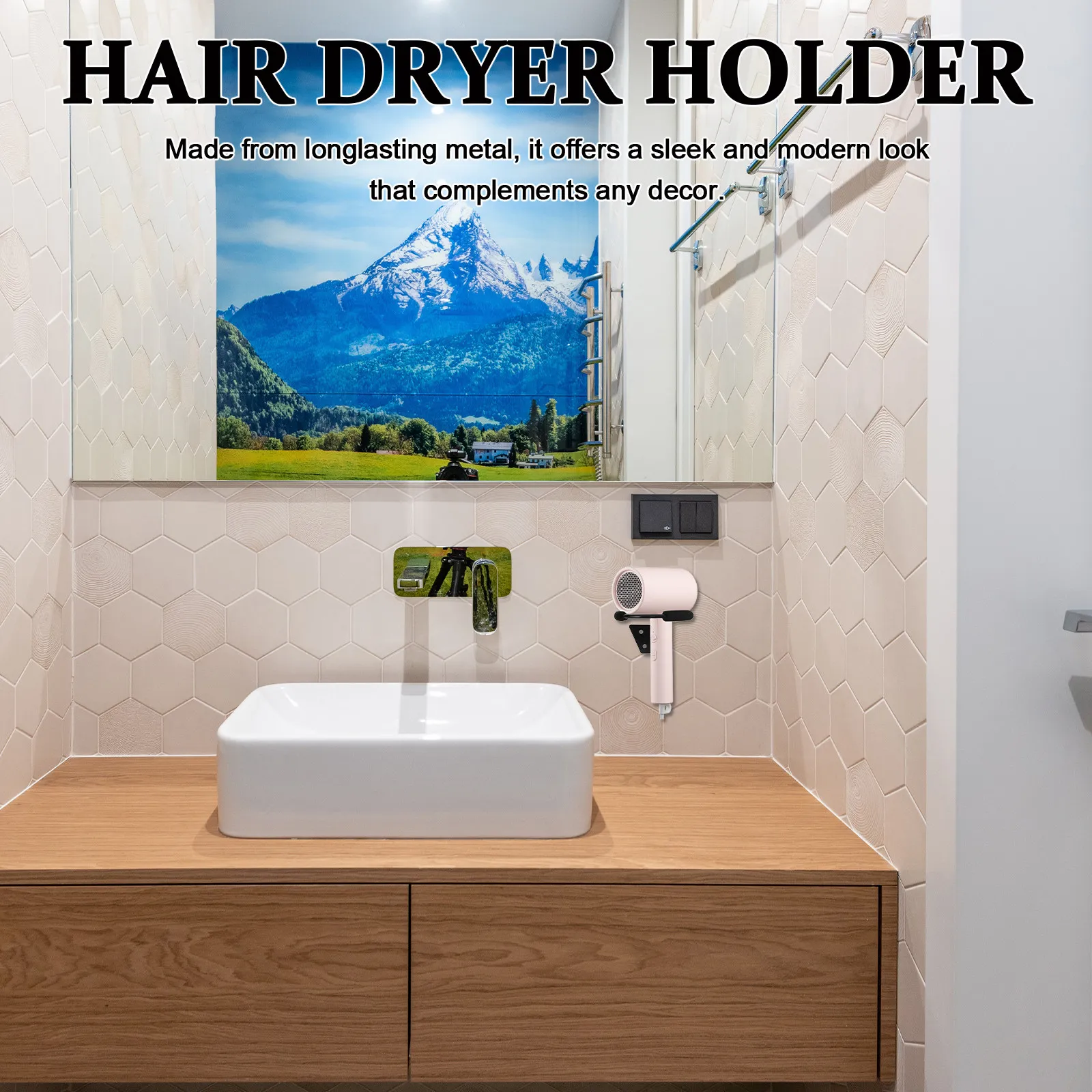 2Pcs Metal Hair Dryer Holder Wall Mounted Hair Tool Organizer Blow Dryer Rack Bathroom Salon Storage Salon Accessories