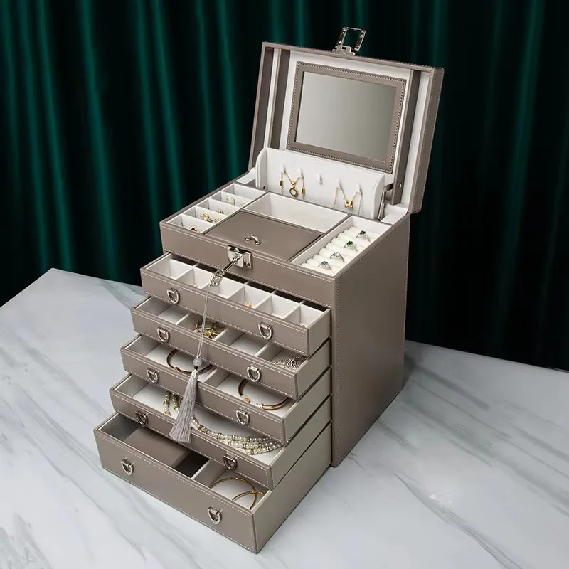 Large Capacity Jewelry Organizer Box 6 Layers Multifunctional Jewelry Storage Boxes Luxury Partition Packaging Display Container