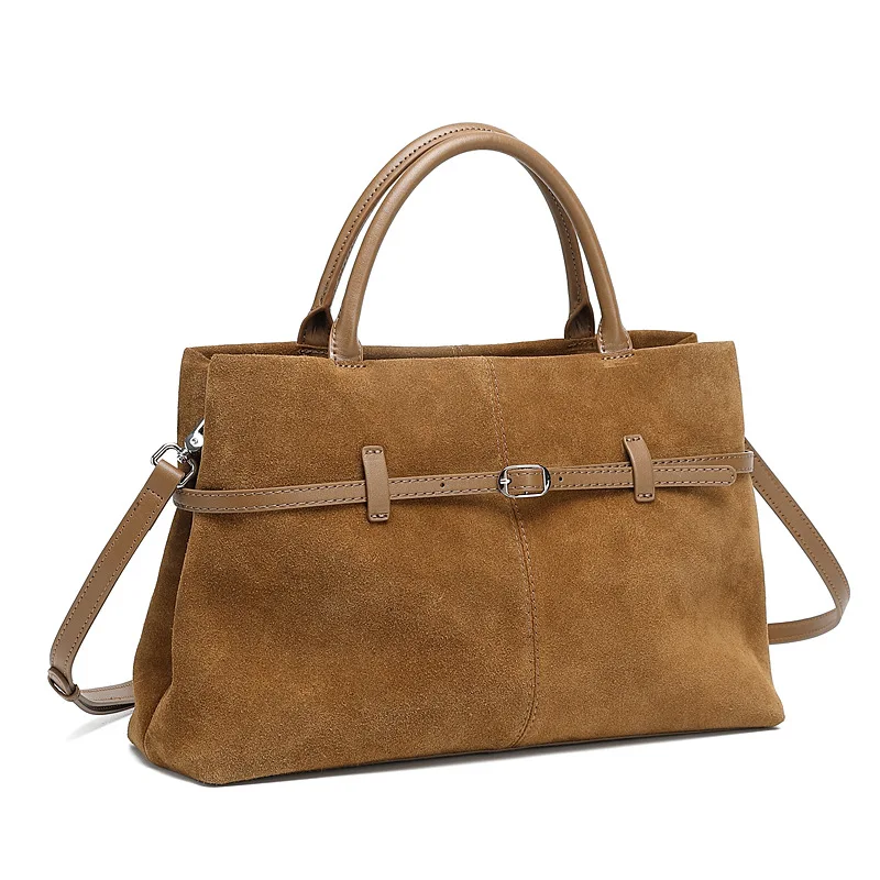 Large Suede Tote Bag for Women Genuine Leather Shoulder Crossbody Commuter Bag