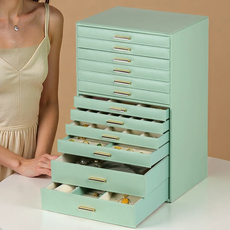 Spacious Jewelry Storage Box 12-Tier Organizer for Rings Earrings Necklaces Watches Collection Display Case for Anniversary Gift