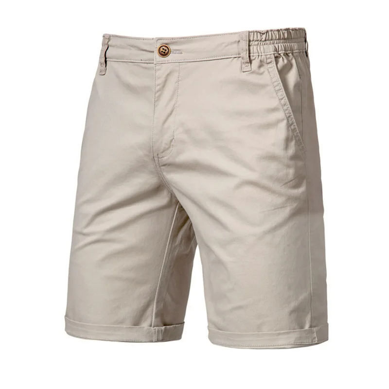 Cotton Men's Shorts, Solid Color Straight Leg Elastic Waist Pants, Casual Beach Walking Summer Shorts Man