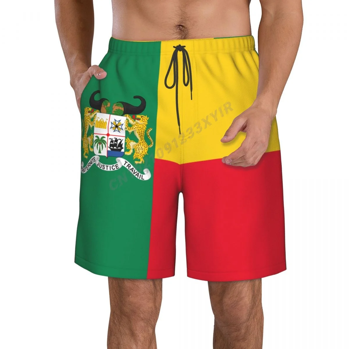 Summer Men's Benin Emblem Flag Beach Pants Shorts Surfing M-2XL Polyester Swimwear Running