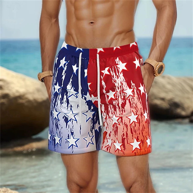Fashion Men's Swimwear Shorts 3d Print American Flag Graphic Surfing Board Short Kid Casual Beach Shorts Men Trunks Sports Pants