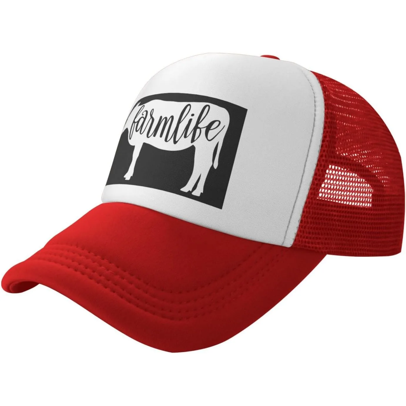 Farmlife Cow Graphic Trucker Hat Polyester Mesh Snapback Cap Outdoor Casual Unisex