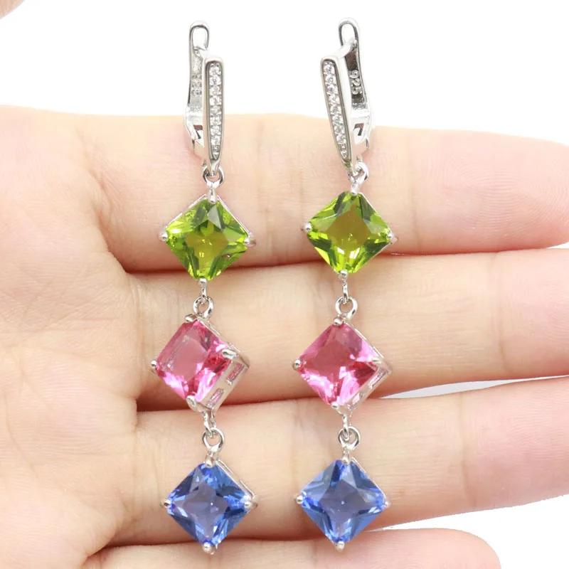 Buy 4 Get 1 Free 59x11mm Multi Color 9g Rhodolite Garnet Violet Tanzanite Pink Tourmaline Peridot Bride Wedding Silver Earrings
