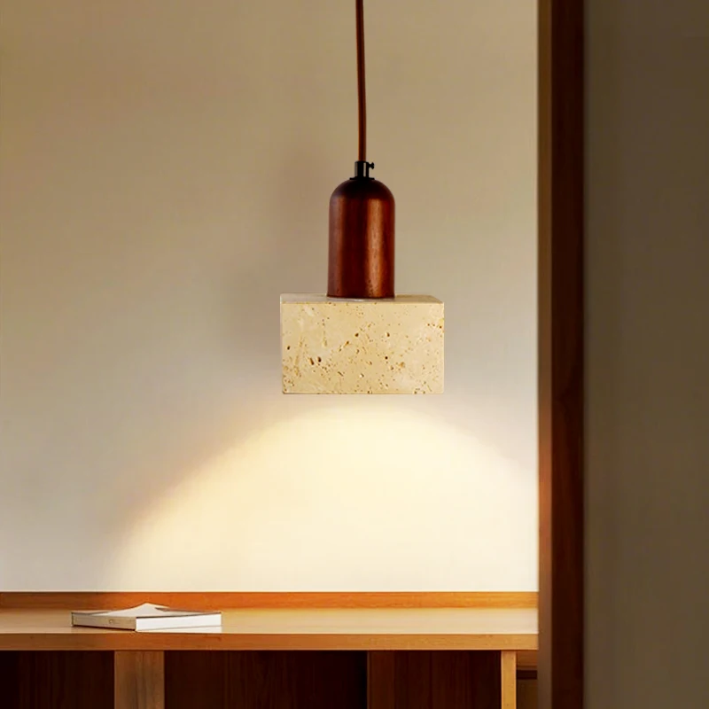 Modern Yellow Cave Stone Square Design Small Pendant Light Study Bedroom Minimalist Led Chandelier
