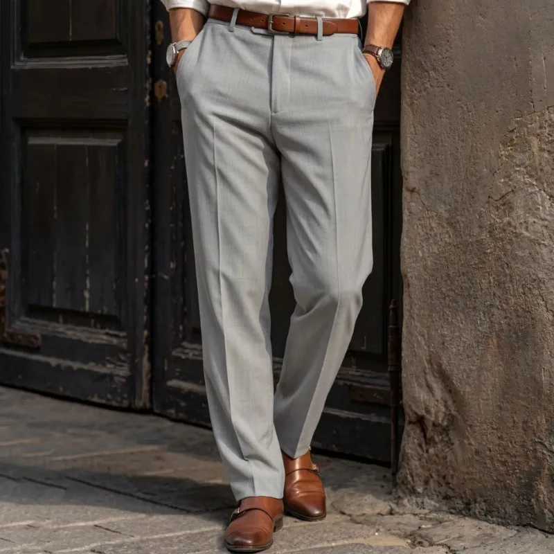 Men Solid Straight Suit Pants Business Casual Formal Trousers Office Commuter Dress Pants Multiple Colors S 4XL