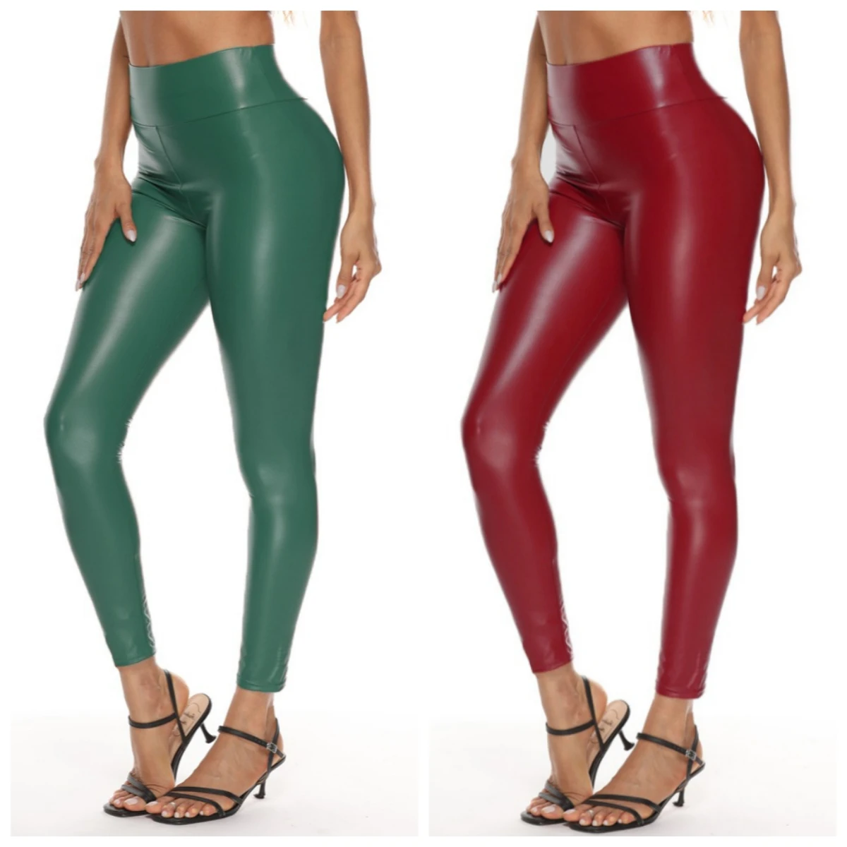 Fashion Mirror Leather Leggings Women Black  Shiny Stretch Tighten PU Leather Pants High Waist Slim Sexy Leggings