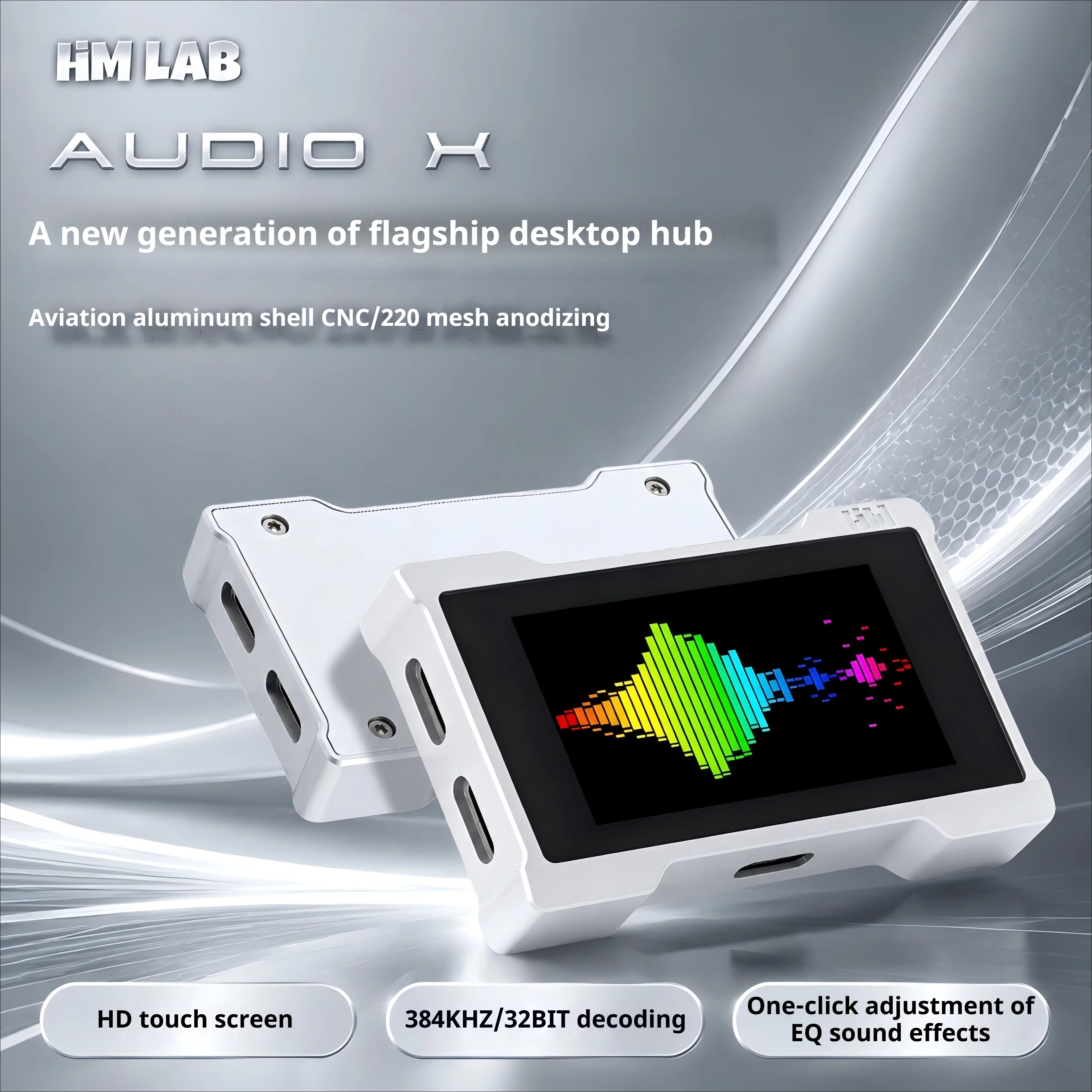 HMLAB AudioX Touch Screen USB HUB Builtin Gaming Sound Card with Independent DAC Adjustable EQ Support 3.5mm Wired Headphones