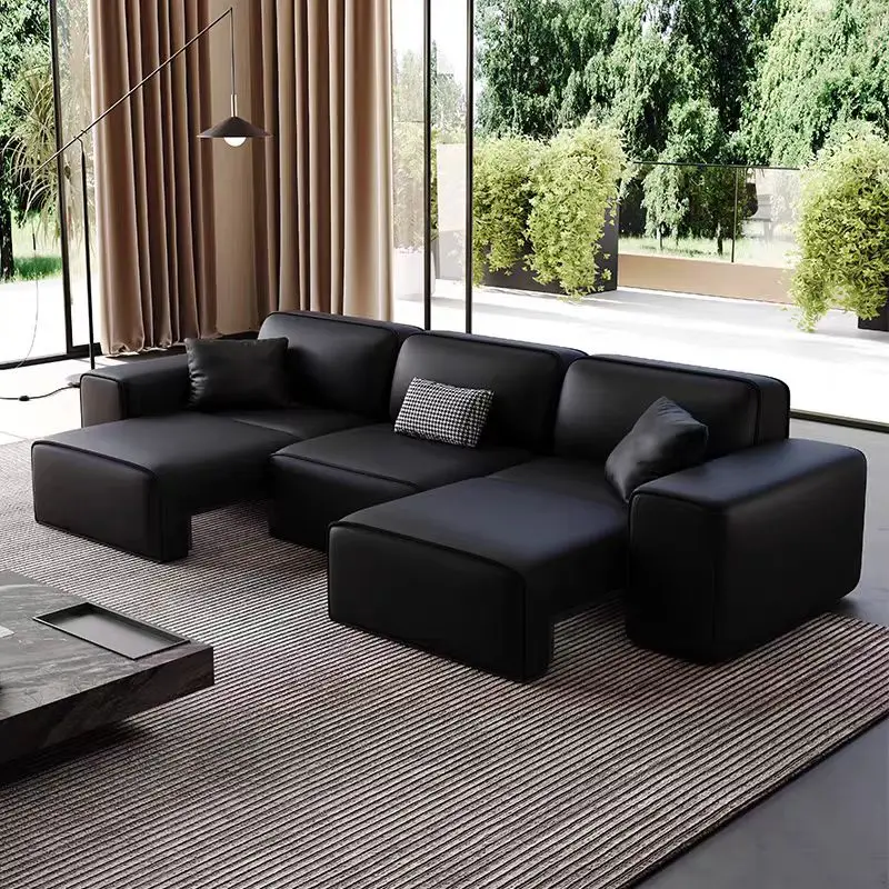 %Luxury High-end Head Layer Cowhide Living Room Straight Multi-functional Retractable Sofa Electric Function Leather Sofa