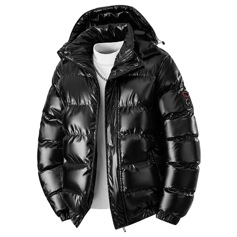 winter casual down cotton jacket Men's bright faced cotton jacket solid color thicken warm men winter coat hooded winter jacket