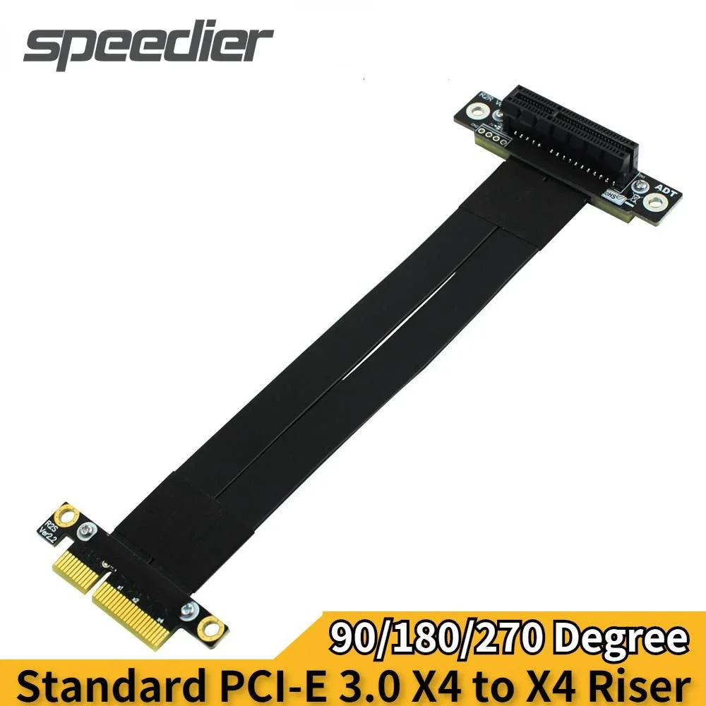 PCIe X4 Riser Cable 90 270 Degree Right Angle PCIe 3.0 X4 to X4 Extension Cable 32Gbps PCI Express 4x Riser Card Ribbon Extender