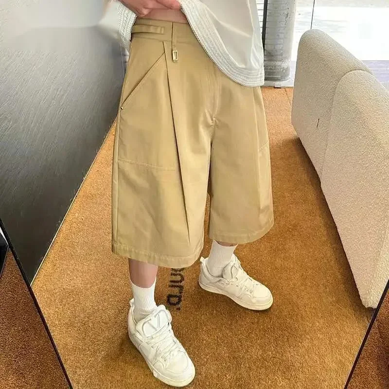 Men's Shorts Summer Korean Style New Fashion Male Loose Cotton Overalls 2026 Stylish Fold Design Male Casual Pants 9COLMI