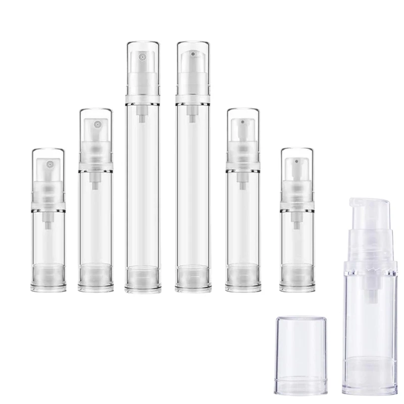 50Pcs 5/10/15ml Plastic Airless Pump Bottles Mini Vacuum Sprayer Bottle Portable Travel Cosmetic Containers For Serums Skincare