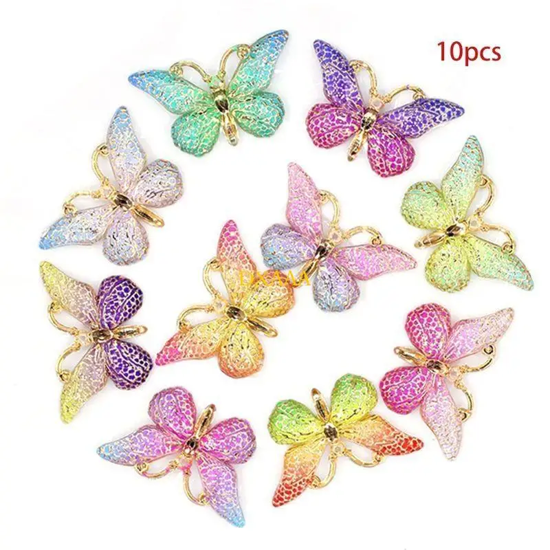 DXAA 10Pcs Resin Gradient Colorful Butterflies Flatback Embellishments Hot Stamping for Rhinestone Applique DIY Sticker