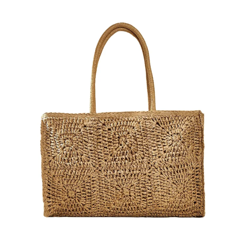 Women Boho Straw Crochet Tote Bag Large Capacity Shoulder Handbag Casual Beach Vacation Travel Purse