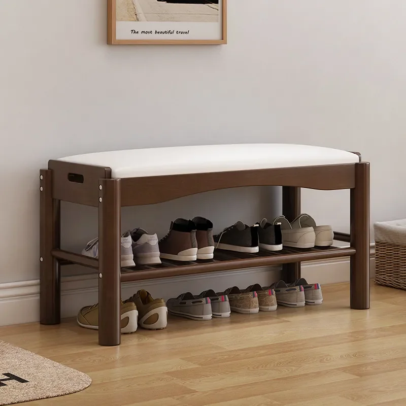 Solid Wood Shoe Changing Stool Household Low Stool Soft Bag Shoe Cabinet Entrance Shoe Rack Wooden Bench for Doorway Home