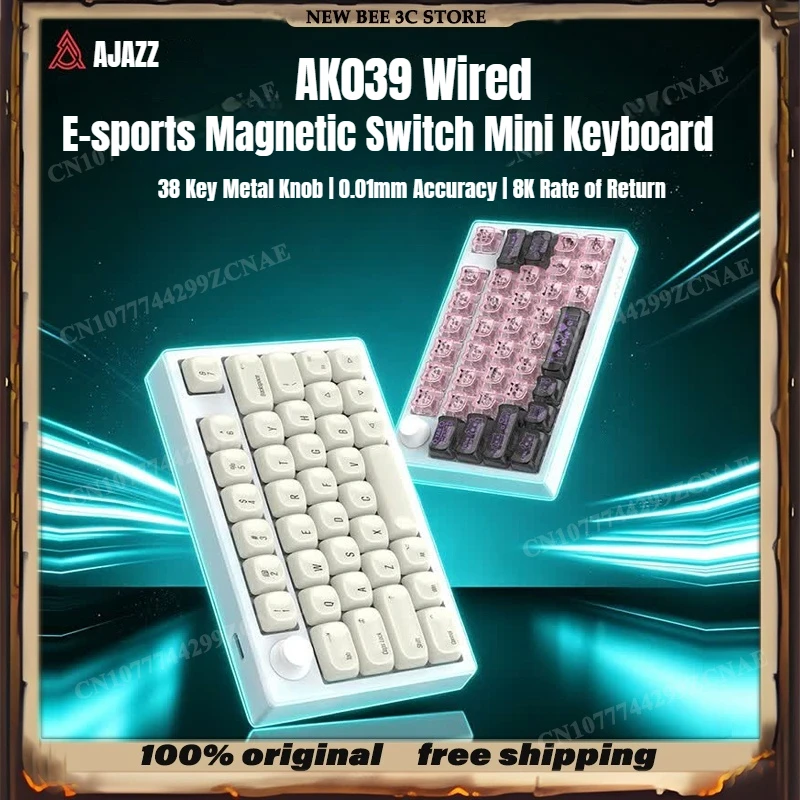 NEW Ajazz Ak039 Magnetic Switch One Handed Gaming Keyboard 38 Keys 8k Polling Rt Low Latency Metal Knob Magnetic Switch Keyboard