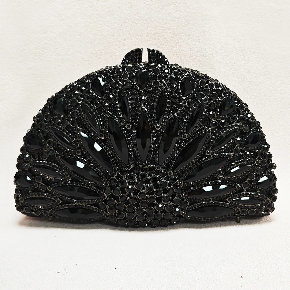 Semicircle Black Rhinestone Evening Bag Clutches Luxury Designer Crystal Wedding Bridal Clutches Lady Diamond Party Prom Handbag