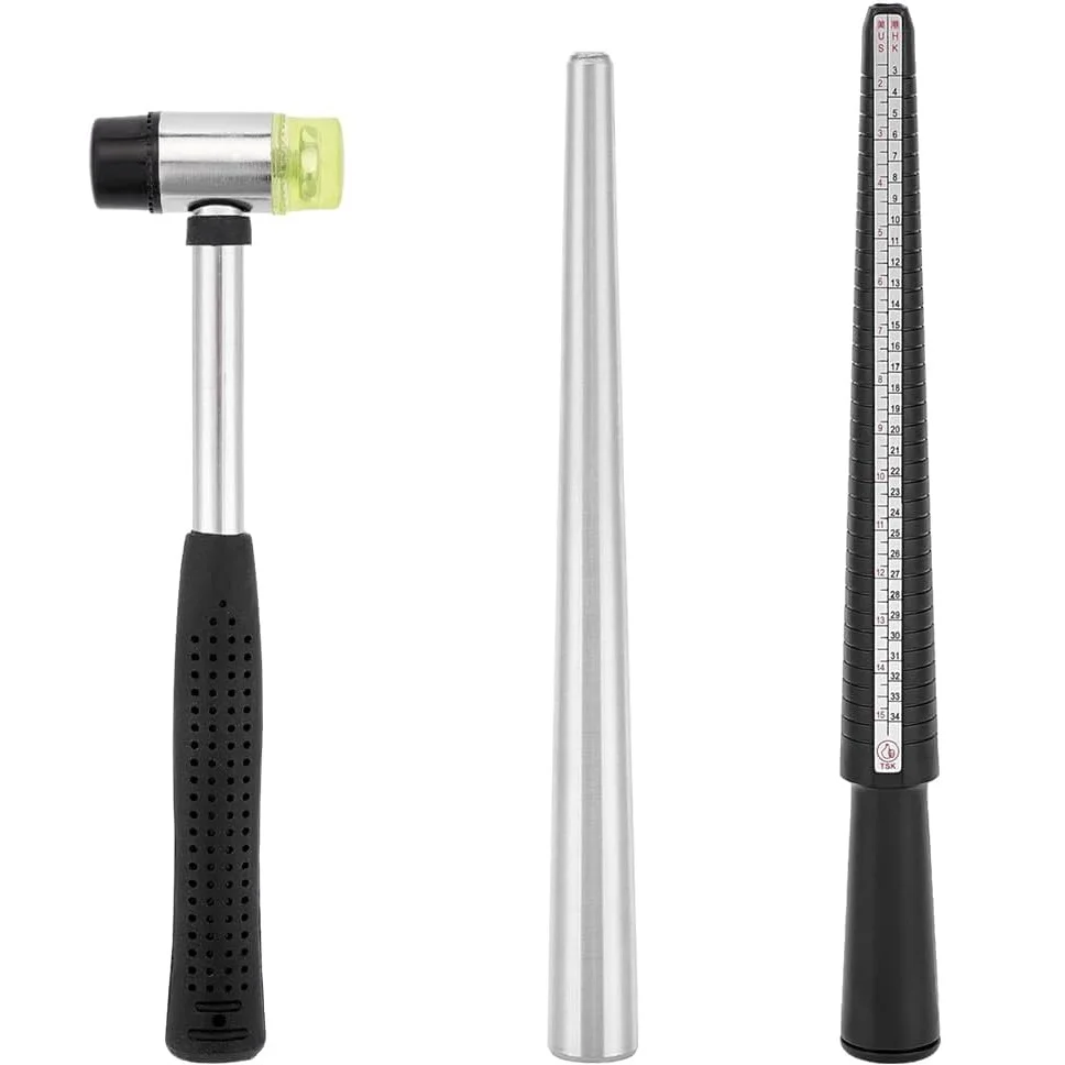 Dual-Face Ring Sizer Stick and Jewelry Hammer Set Professional Ring Measuring Tool for DIY Jewelry Crafting