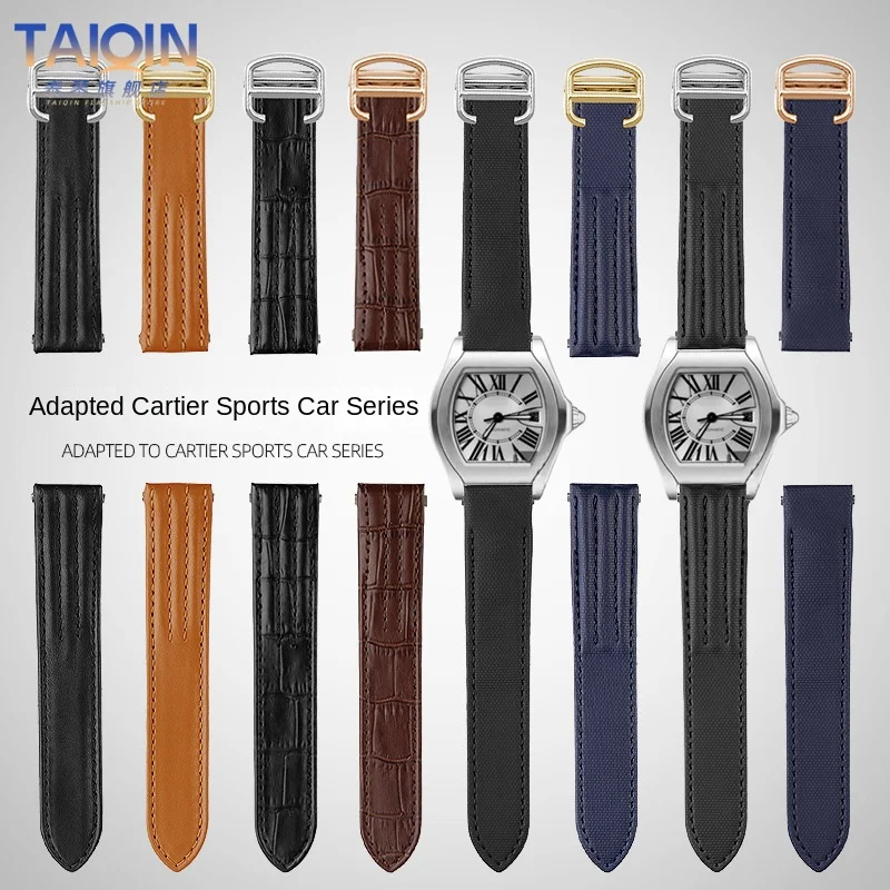 19mm Nylon Watchband Quick Release Leather Watch Strap For Cartier ROADSTER w6206018 w6206017 Men's Wristband Metal adapter band