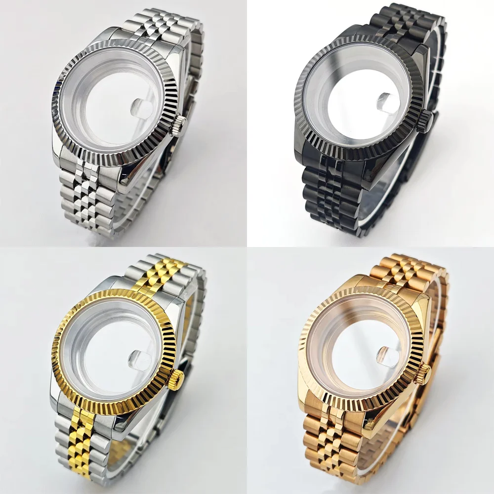 NH35 Case 36mm/41mm Silvery/Gold Luxury Men's Steel Case Fit NH35 NH36 Movement Case Sapphire Glass Case 20mm Strap Watch Box