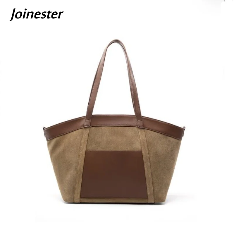 Women Large Size Suede Vintage Handbag Patchwork Casual Tote Ladies Fashion Commuting Travel Bags Colorblock Shoulder Bag