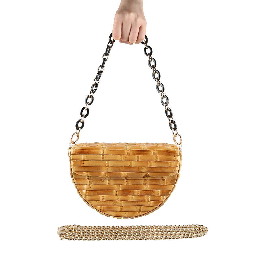 Half Round Moon Handbag Purse Nilerun Unique Handmade Natural Bamboo Root Messenger Shoulder Crossbody Bag
