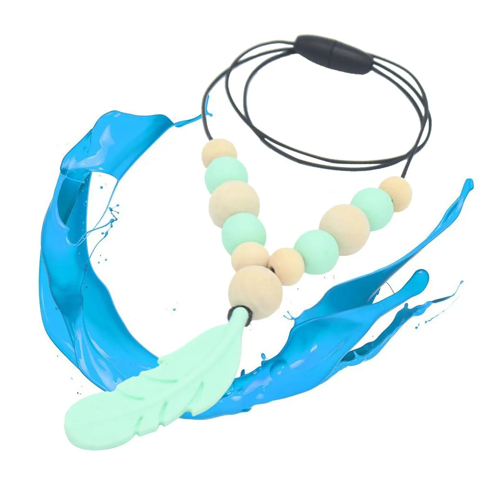 Nursing Pendant Silicone Baby Teether Chew Necklace Green Textured Surface Safe for Teething Relief Teething Necklace