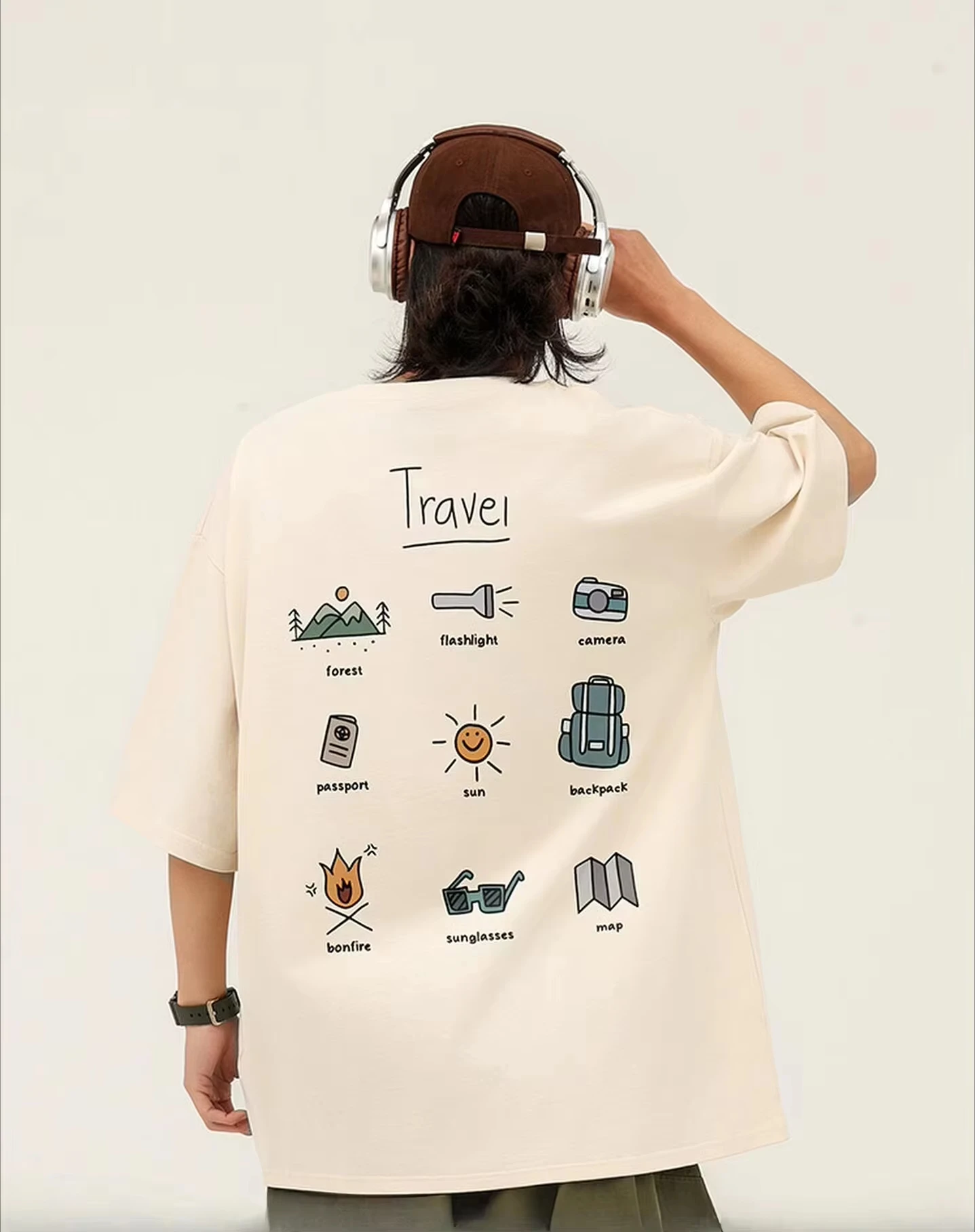 Korean Camping Outdoor Short-sleeved Printed Short-sleeved Men's and Women's Round-neck Casual Sports T-shirt for Summer