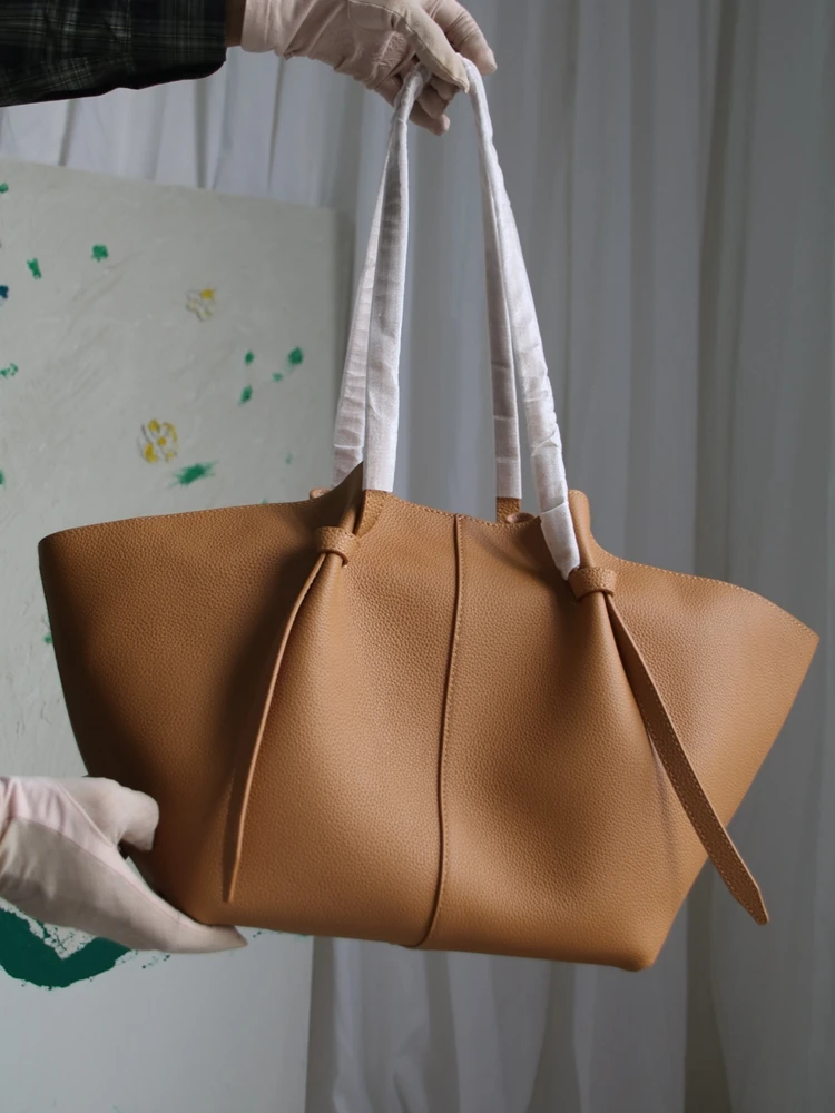 GENGWOYU Fashion Unique Niche Genuine Leather Women Bag\Handbag Simple Real Leather Lady Tote Underarm Shoulder Commuter Bag Big