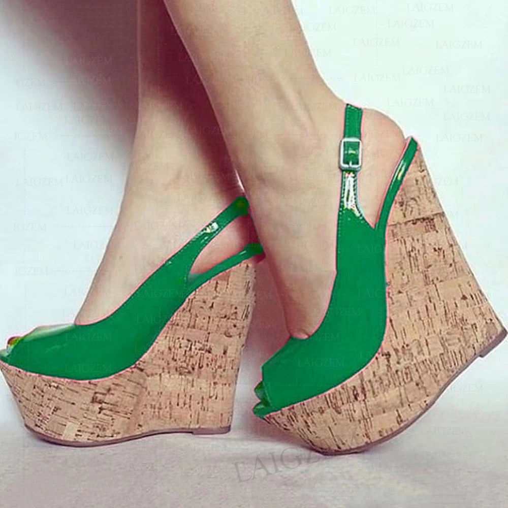BERZIMER Women Sandals Platform Wedges Slingbacks Peep Toe Buckle Straps Ladies Mules Heels Shoes Woman Plus Big Size 39 43 47