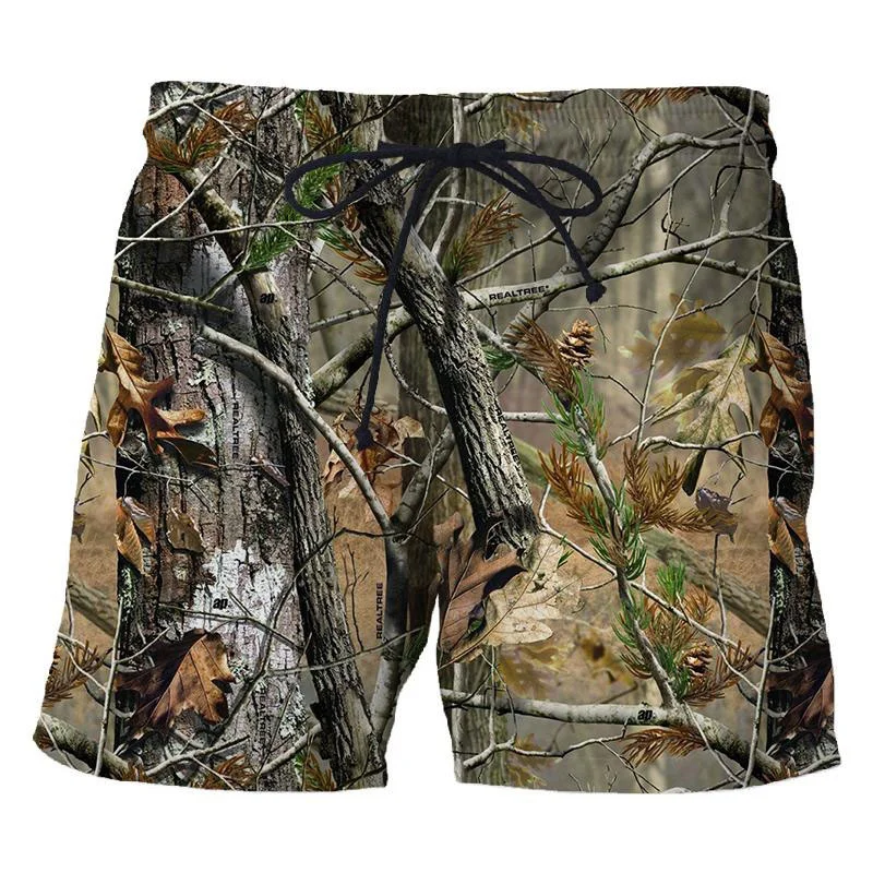 3D Tree Leaves Camouflage Men's Beach Shorts Summer Tactical Camo Board Shorts Quick Dry Outdoor Fishing Hunting Swim Trunks
