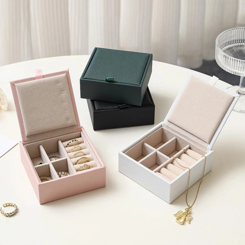 Portable Travel Jewelry Box - Mini Pu Leather Case With Soft Velvet Interior Compact Organizer For Rings Earrings Necklaces