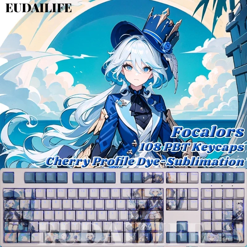 Focalors 108 Keycap Genshin Impact PBT DYE Sublimation Light Transmitting Cherry Switch Cross Key Cover for Mechanical Keyboard