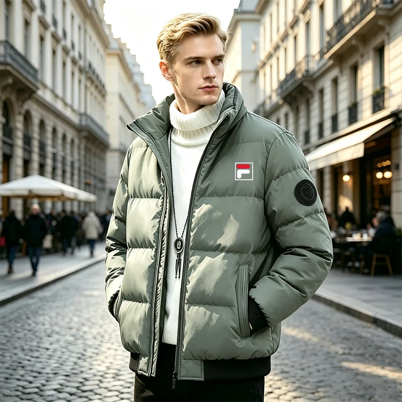 Chaqueta de Plumn Casual para Hombre, Otoo/Invierno 2026, con Cierre, Cuello Alto, Corta, Clida, Estampada, para Exteriores