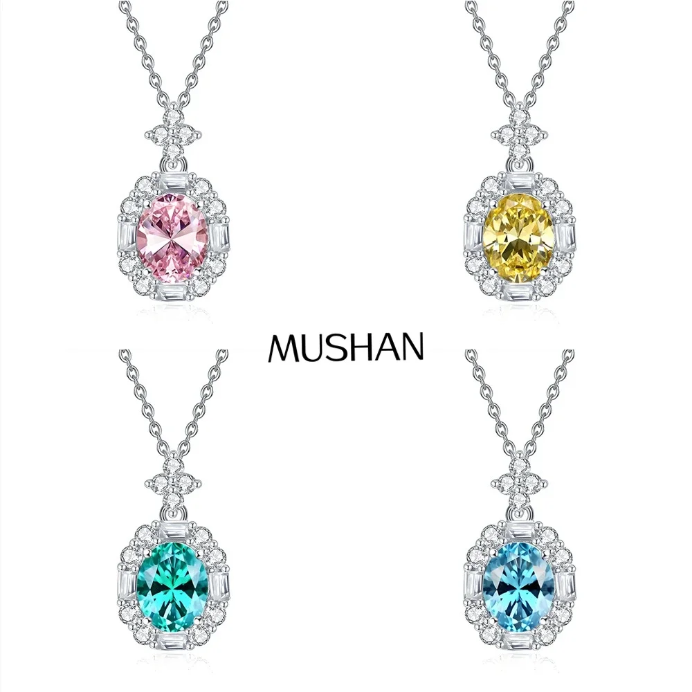 MuShan Jewelry 925 Sterling Silver Necklace Lab Grown Green Emerald Cushion Modern Necklace for Women 18K Gold Plated Necklace