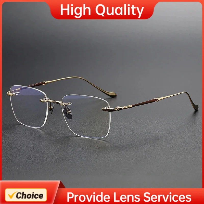 Luxury MATSUDA Style Pure Titanium Rimless Ultralight Eyeglasses Frame Rectangle Design for Women Small Face Spectacle 80954